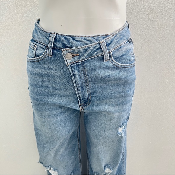 NEW Cello Wide Leg Denim Jeans SIZE 9 Inseam 28 Distressed High Waist - Picture 8 of 12